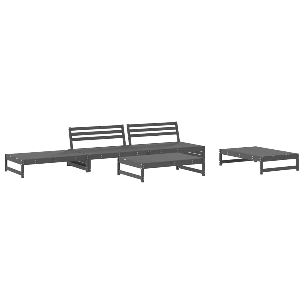 Set Divani da Giardino 5pz con Cuscini in Legno Massello Grigio - homemem39