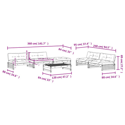 Set Divani da Giardino 6pz con Cuscini in Legno Massello Grigio - homemem39