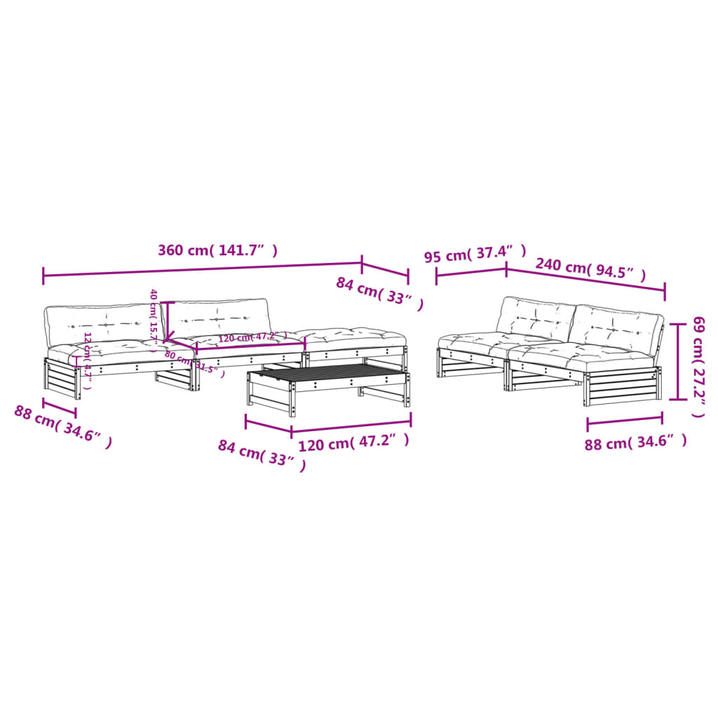 Set Divani Giardino 6 pz con Cuscini Legno Massello di Douglas - homemem39