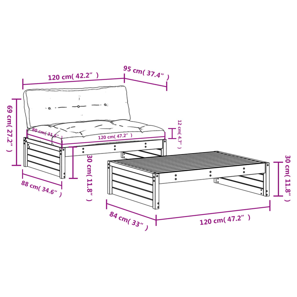 Set Divani da Giardino 2pz con Cuscini Legno Impregnato di Pino - homemem39