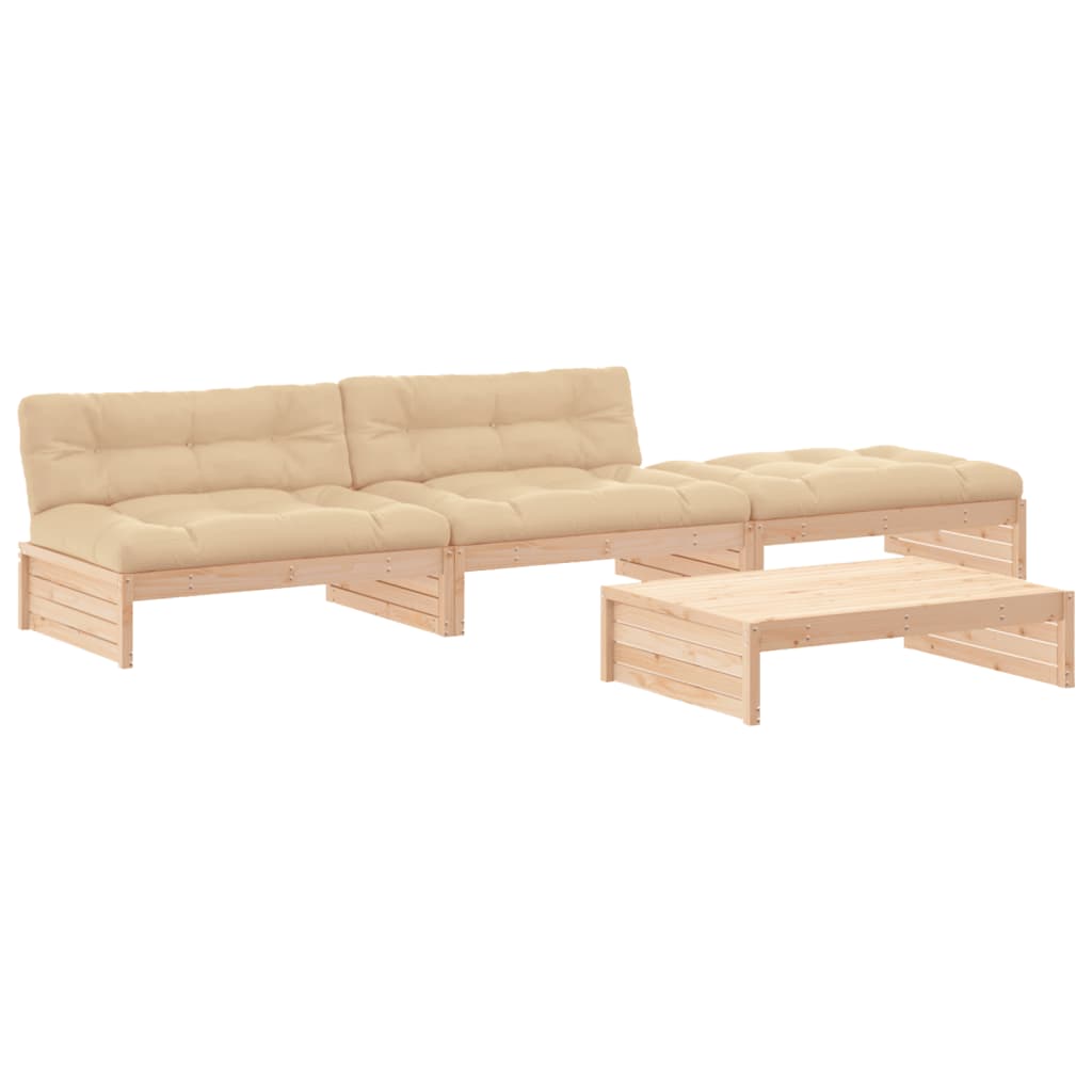 Set Divani da Giardino 4 pz con Cuscini in Legno Massello - homemem39