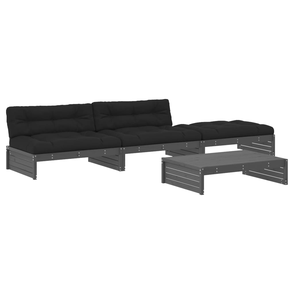 Set Divani da Giardino 4pz con Cuscini in Legno Massello Grigio - homemem39