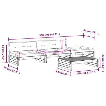 Set Divani da Giardino 4pz con Cuscini in Legno Massello Grigio - homemem39