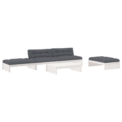 Set Divani da Giardino 5pz con Cuscini in Legno Massello Bianco - homemem39