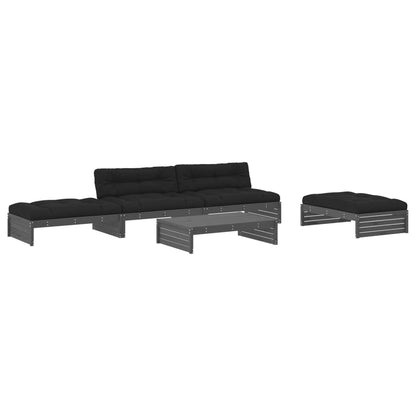 Set Divani da Giardino 5pz con Cuscini in Legno Massello Grigio - homemem39