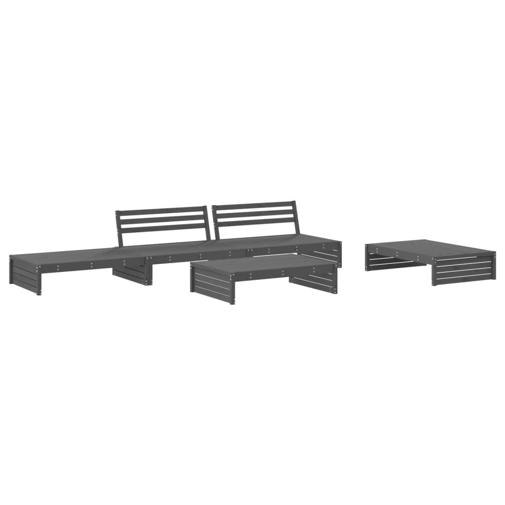 Set Divani da Giardino 5pz con Cuscini in Legno Massello Grigio - homemem39