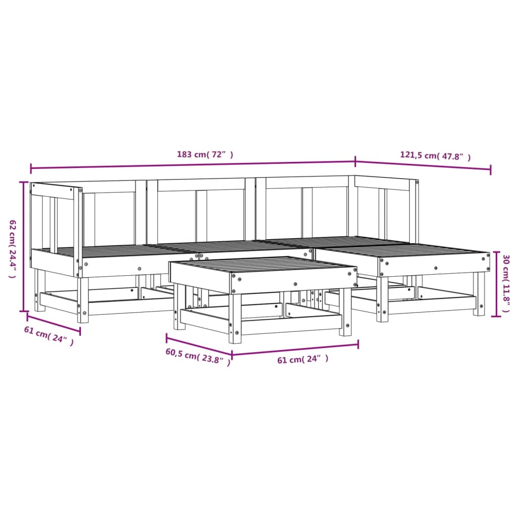 Set Salotto da Giardino 5 pz in Legno Impregnato di Pino - homemem39