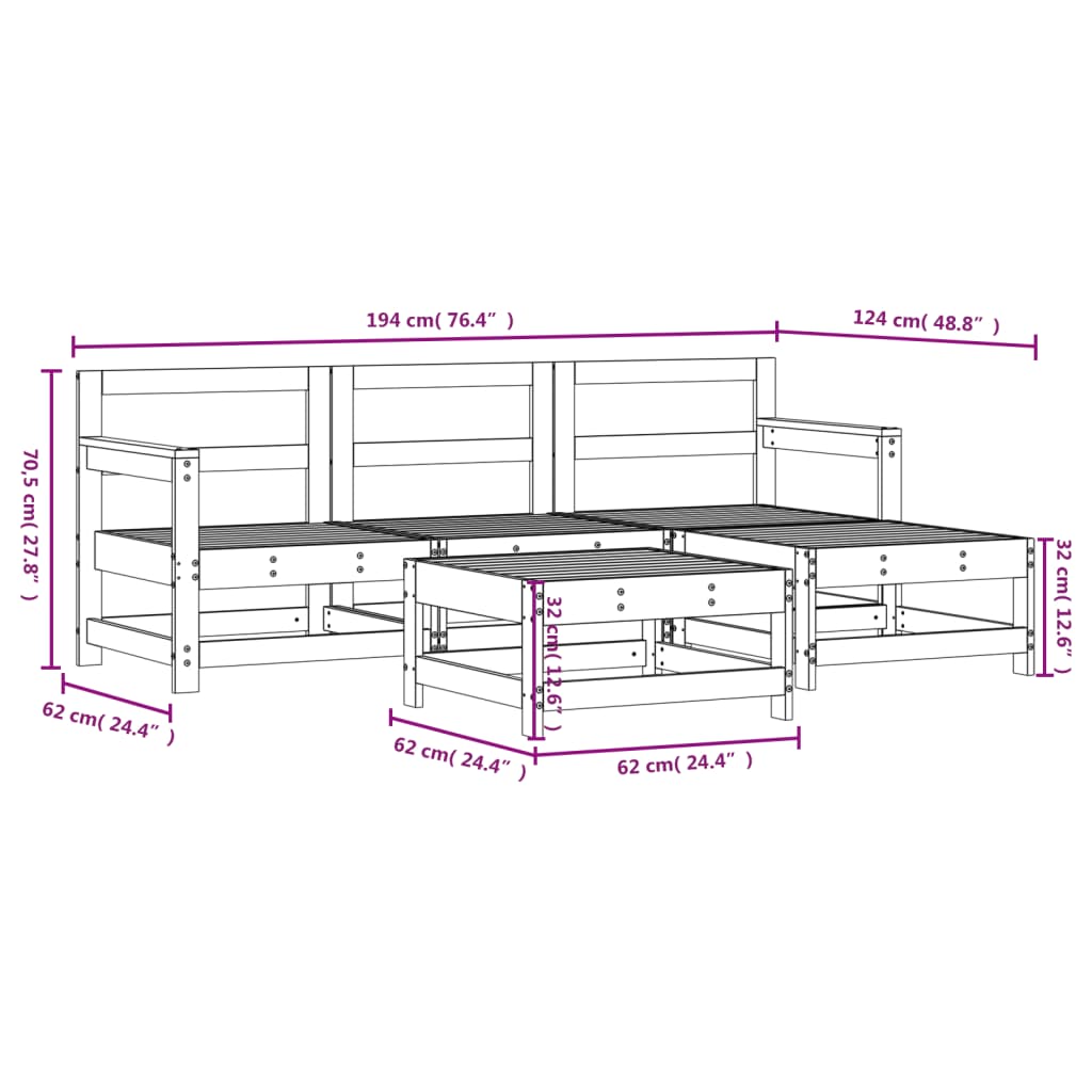 Set Salotto da Giardino 5 pz in Legno Impregnato di Pino - homemem39