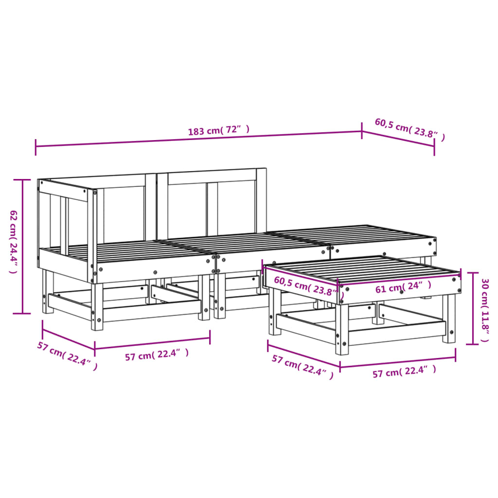 Set Salotto da Giardino 4 pz Bianco in Legno Massello di Pino - homemem39