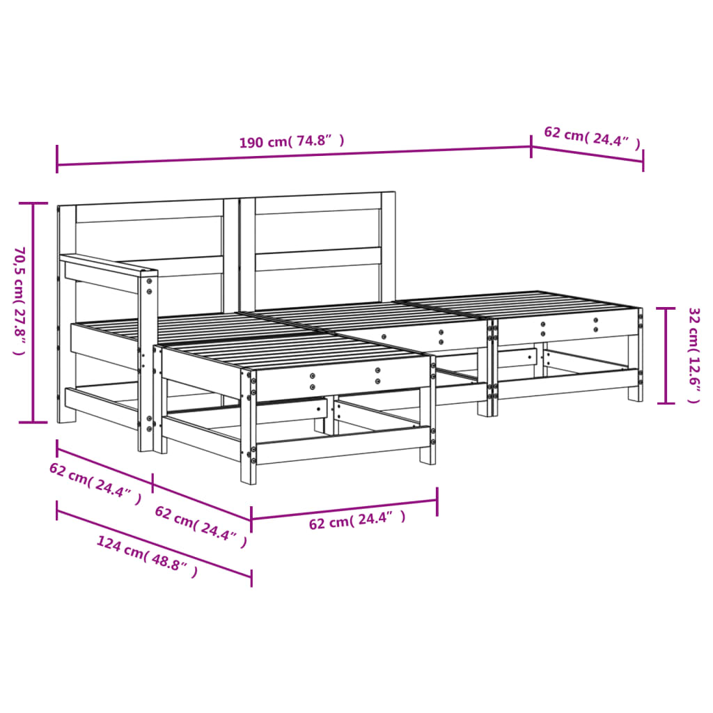 Set Salotto da Giardino 4 pz Bianco in Legno Massello di Pino - homemem39