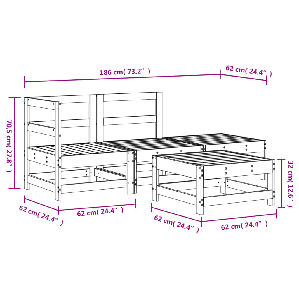 Set Salotto da Giardino 4 pz Bianco in Legno Massello di Pino - homemem39