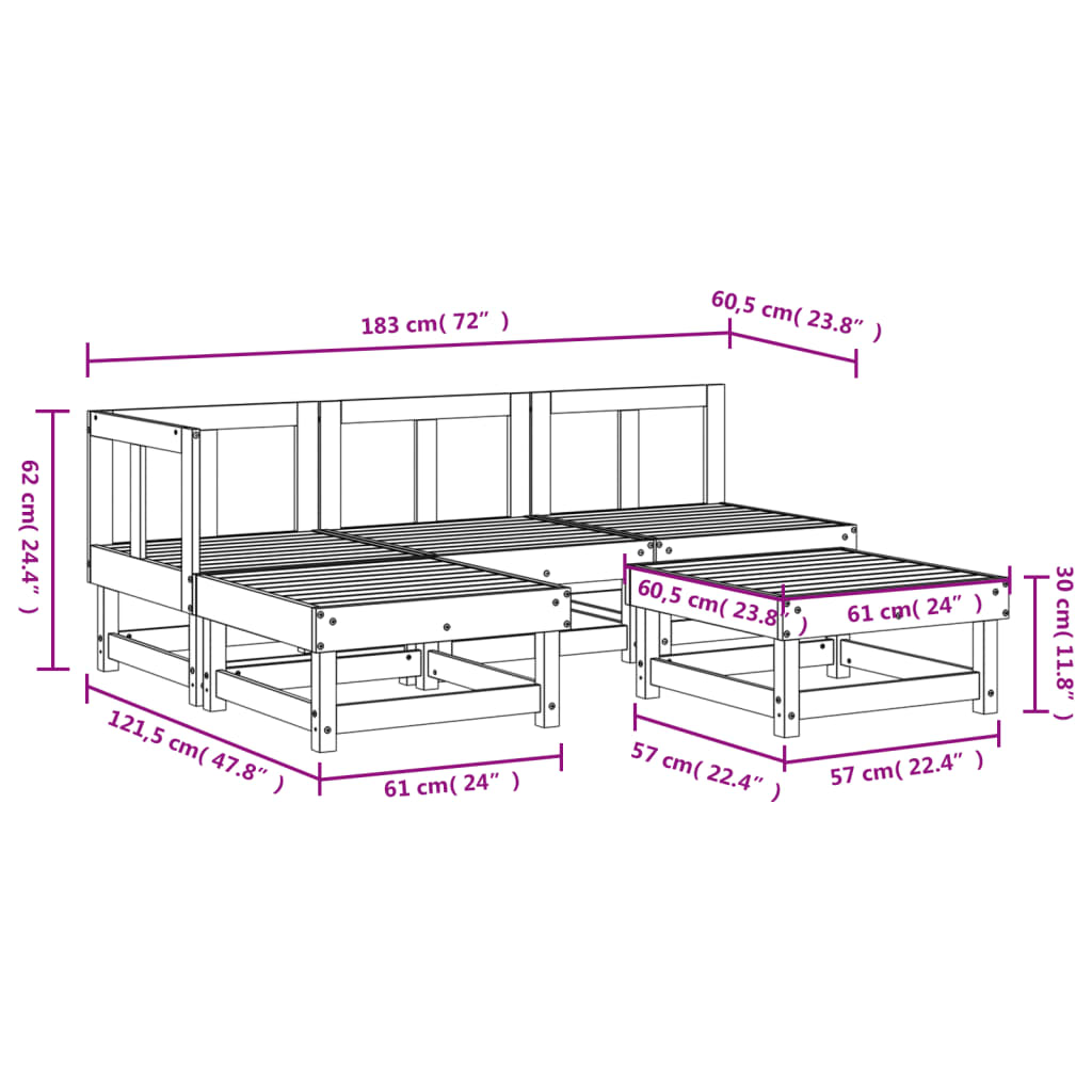 Set Salotto da Giardino 5 pz in Legno Impregnato di Pino - homemem39