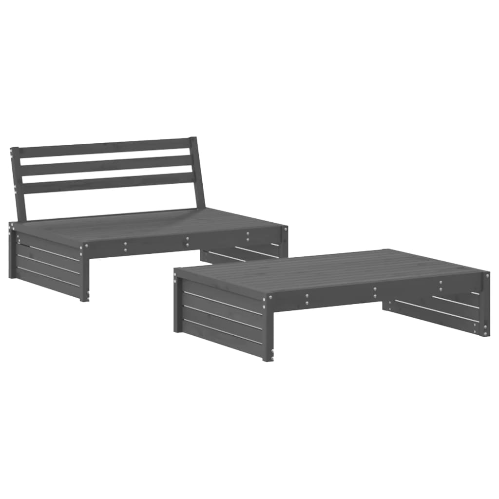 Set Salotto da Giardino 2 pz Grigio in Legno Massello di Pino - homemem39