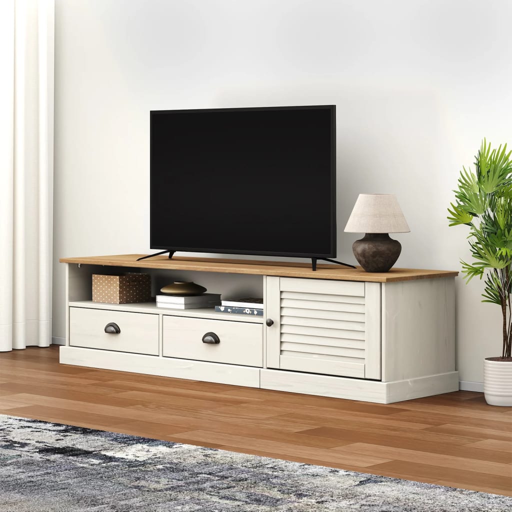 Mobile Porta TV VIGO Bianco 156x40x40 cm Legno Massello di Pino - homemem39