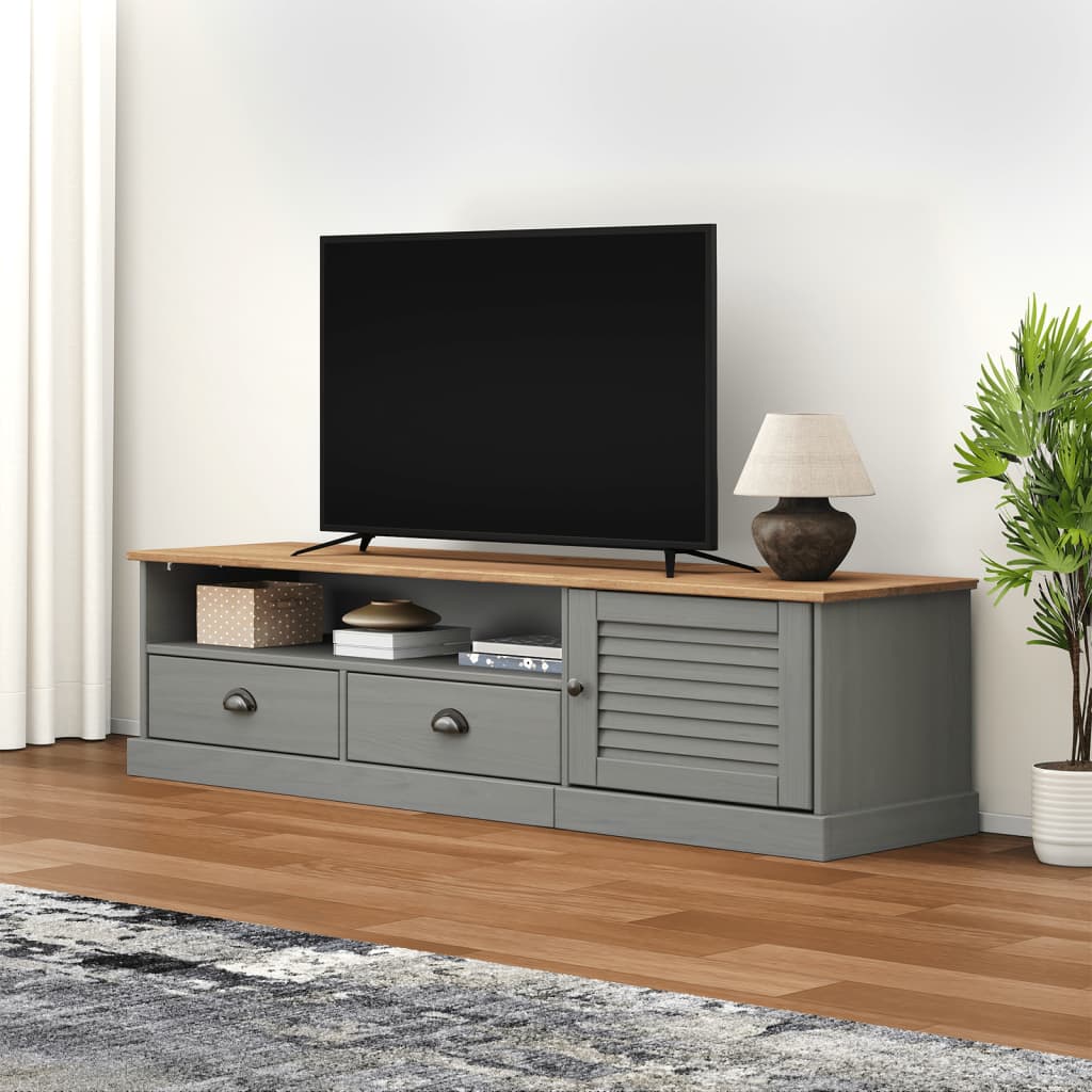 Mobile Porta TV VIGO Grigio 156x40x40 cm Legno Massello di Pino - homemem39