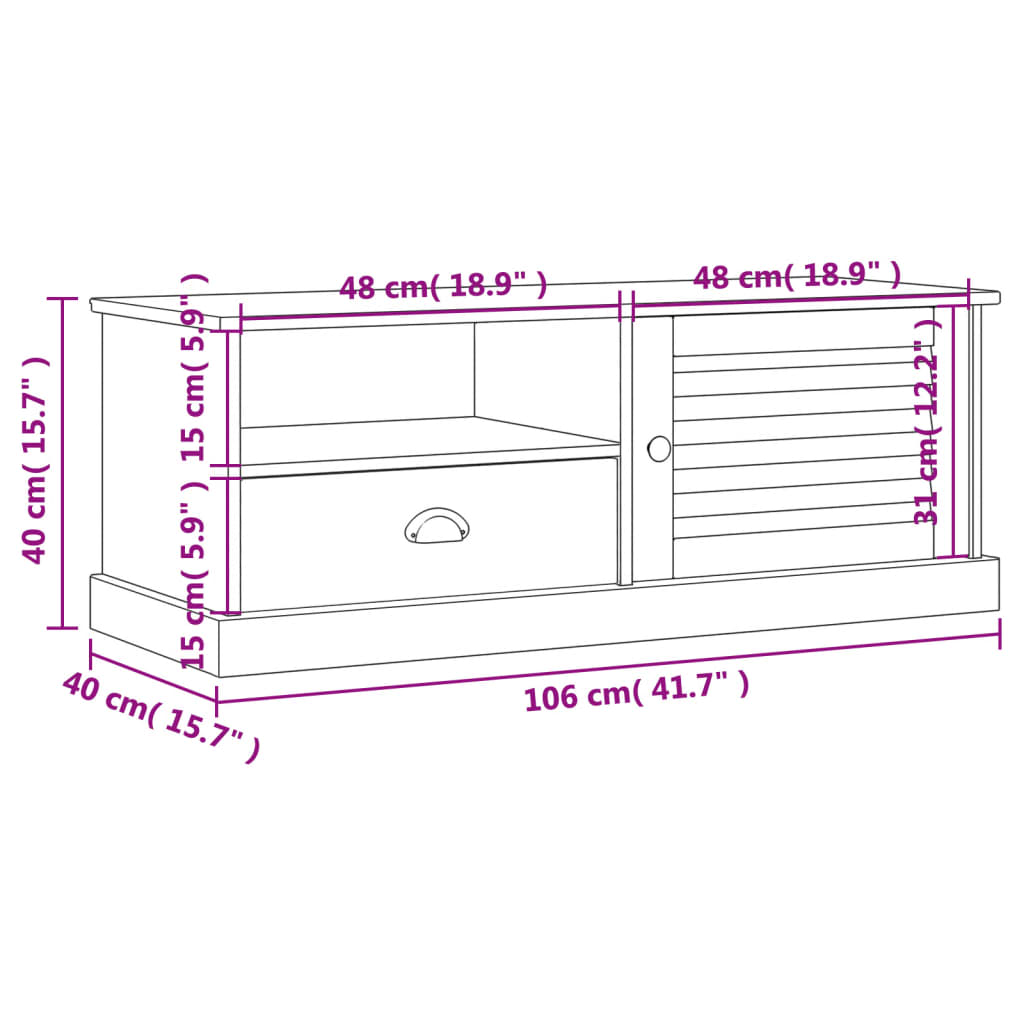 Mobile Porta TV VIGO 106x40x40 cm in Legno Massello di Pino - homemem39