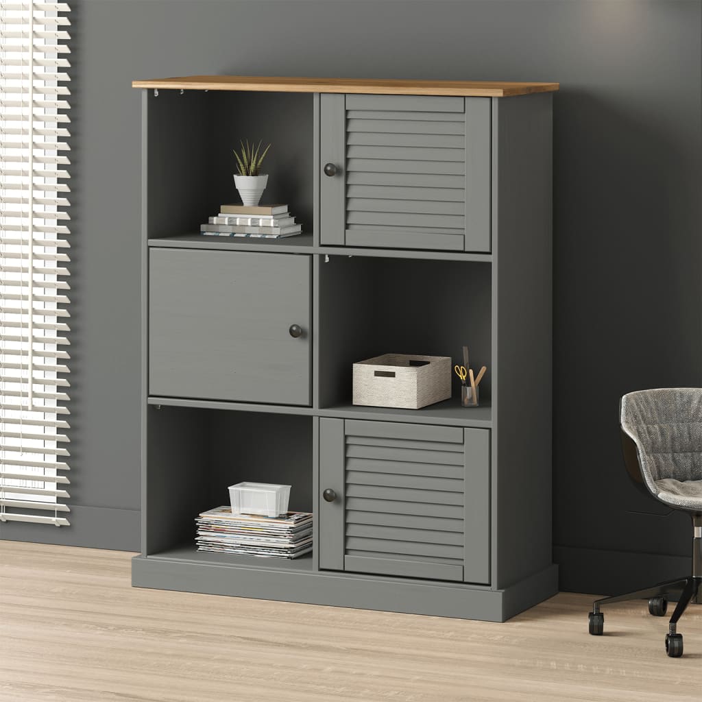 Libreria VIGO 90x35x114,5 cm in Legno Massello di Pino Grigio - homemem39