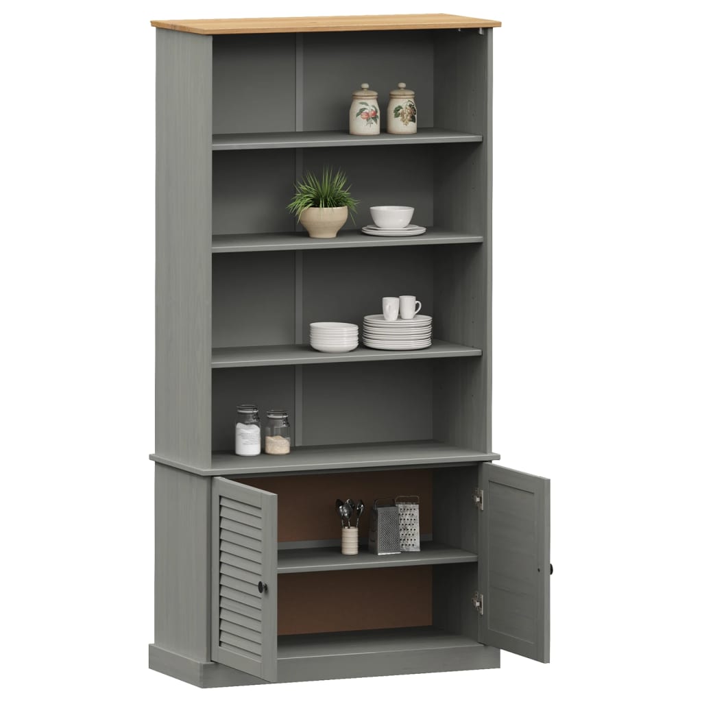 Libreria VIGO 85x35x170 cm in Legno Massello di Pino Grigio - homemem39