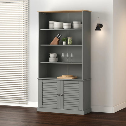 Libreria VIGO 85x35x170 cm in Legno Massello di Pino Grigio - homemem39