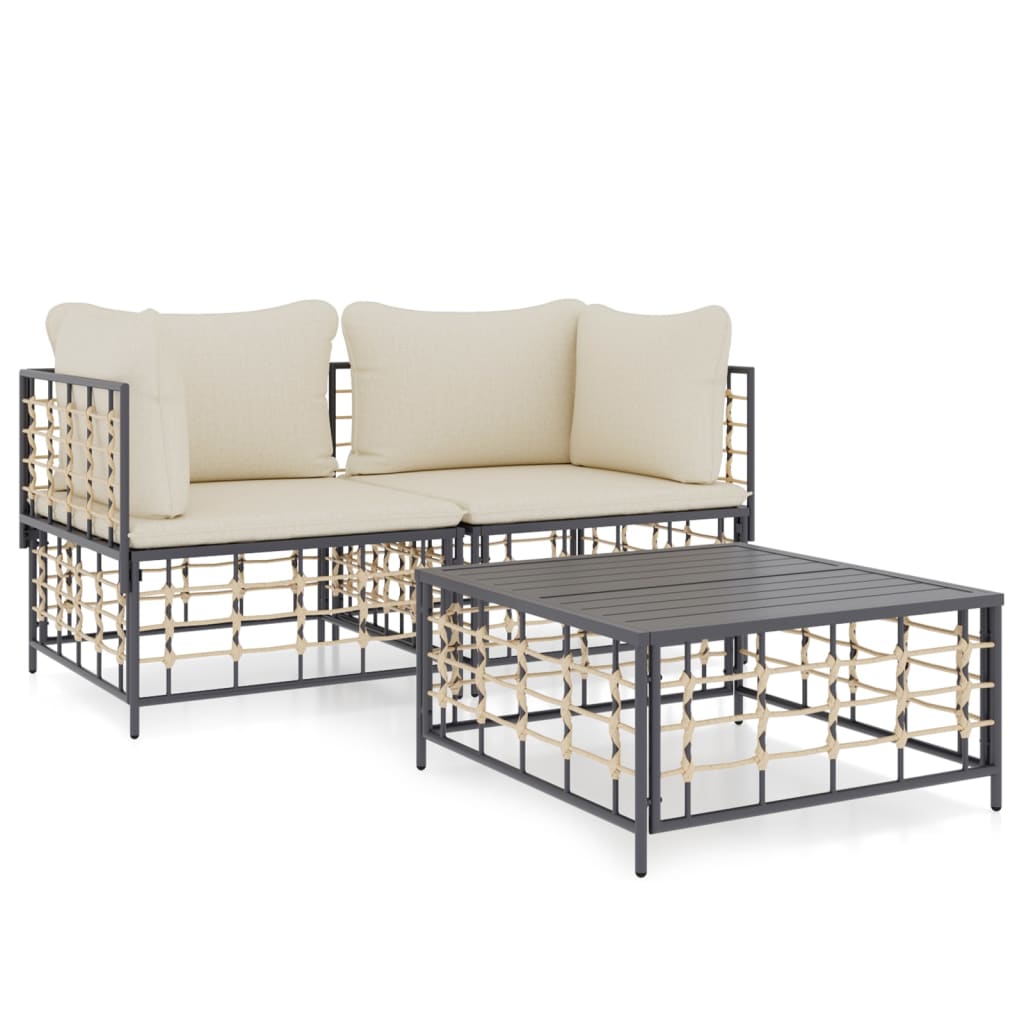 Set Divani da Giardino 3 pz con Cuscini Antracite in Polyrattan - homemem39