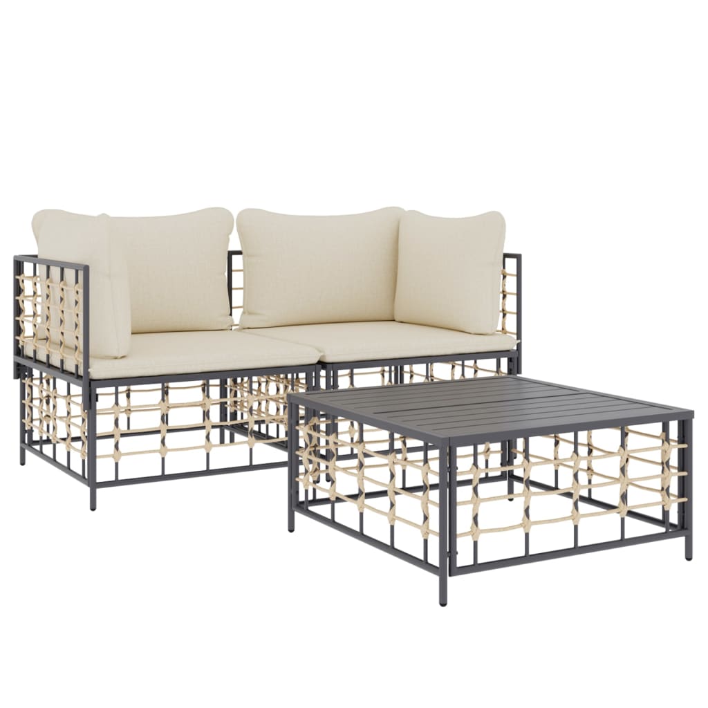 Set Divani da Giardino 3 pz con Cuscini Antracite in Polyrattan - homemem39