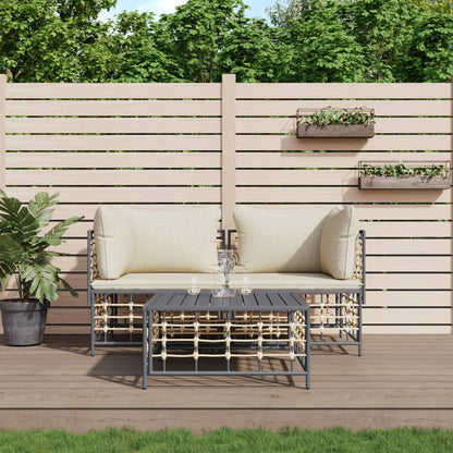 Set Divani da Giardino 3 pz con Cuscini Antracite in Polyrattan - homemem39