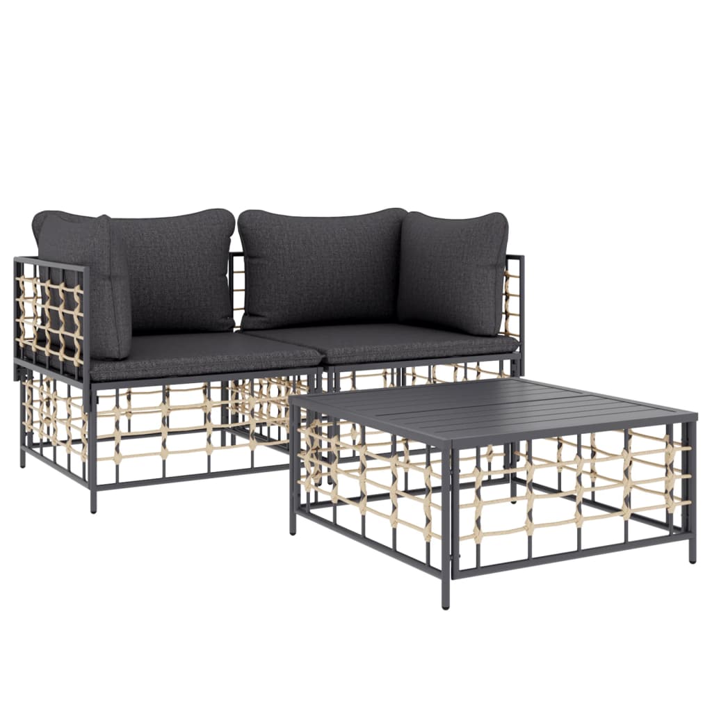 Set Divani da Giardino 3 pz con Cuscini Antracite in Polyrattan - homemem39