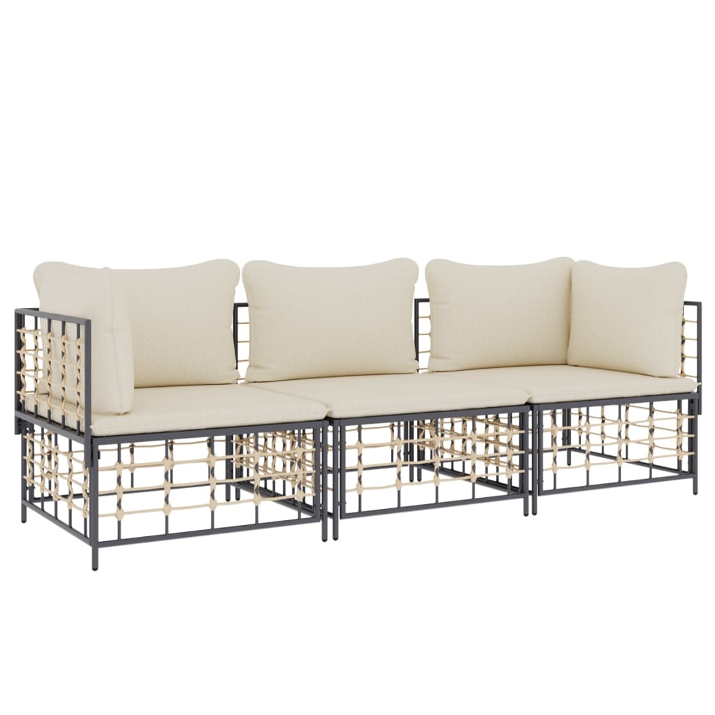 Set Divani da Giardino 3 pz con Cuscini Antracite in Polyrattan - homemem39