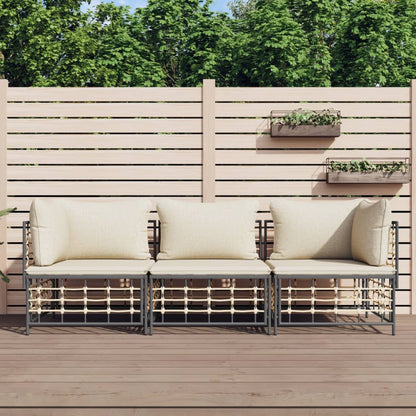 Set Divani da Giardino 3 pz con Cuscini Antracite in Polyrattan - homemem39