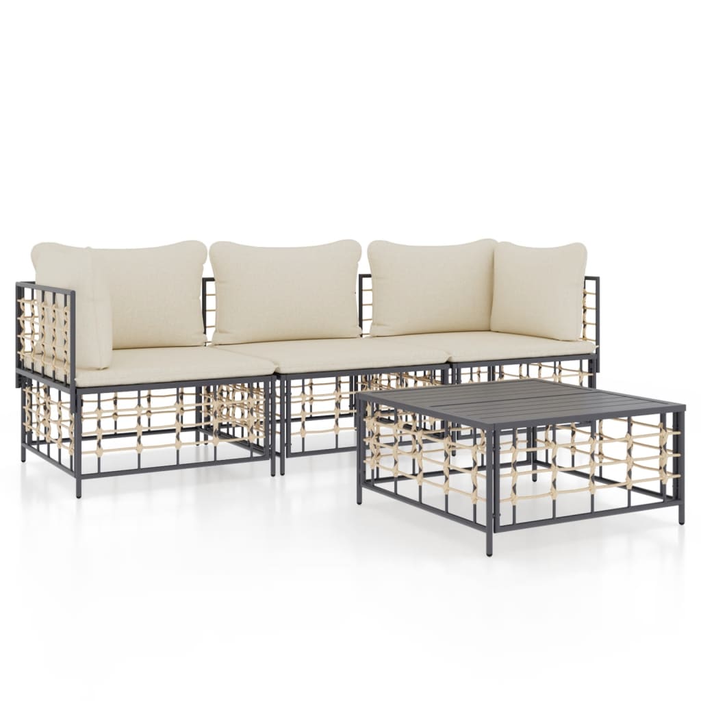 Set Divani da Giardino 4 pz con Cuscini Antracite in Polyrattan - homemem39