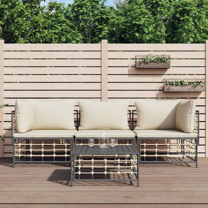 Set Divani da Giardino 4 pz con Cuscini Antracite in Polyrattan - homemem39