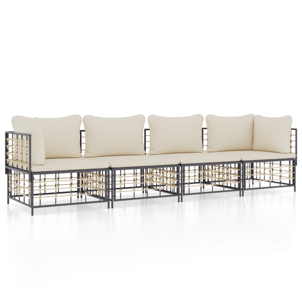 Set Divani da Giardino 4 pz con Cuscini Antracite in Polyrattan - homemem39