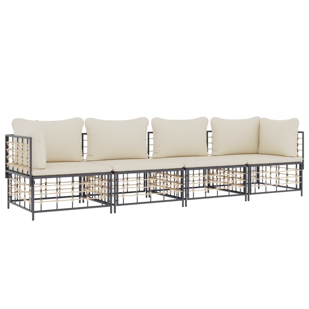 Set Divani da Giardino 4 pz con Cuscini Antracite in Polyrattan - homemem39