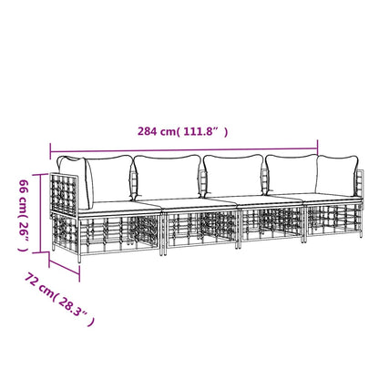 Set Divani da Giardino 4 pz con Cuscini Antracite in Polyrattan - homemem39