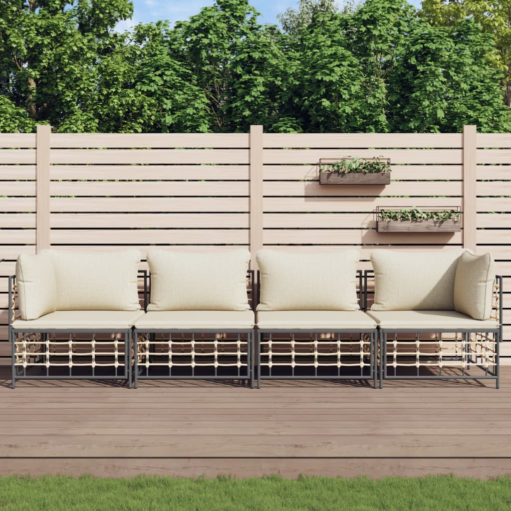 Set Divani da Giardino 4 pz con Cuscini Antracite in Polyrattan - homemem39