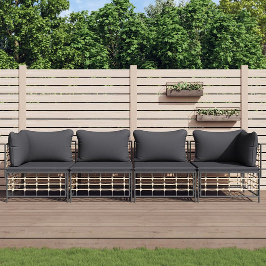 Set Divani da Giardino 4 pz con Cuscini Antracite in Polyrattan - homemem39