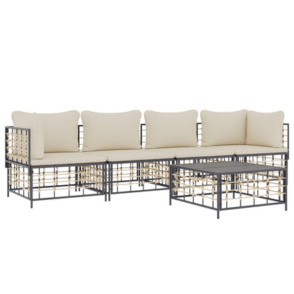 Set Divani da Giardino 5 pz con Cuscini Antracite in Polyrattan - homemem39