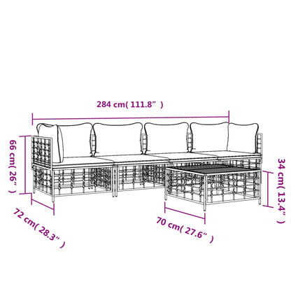 Set Divani da Giardino 5 pz con Cuscini Antracite in Polyrattan - homemem39