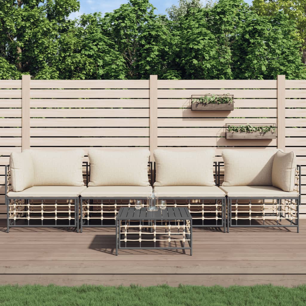 Set Divani da Giardino 5 pz con Cuscini Antracite in Polyrattan - homemem39