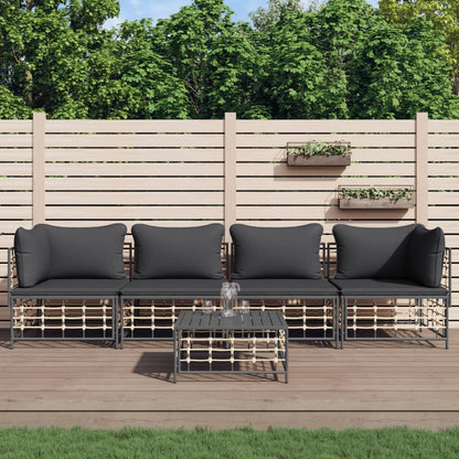 Set Divani da Giardino 5 pz con Cuscini Antracite in Polyrattan - homemem39