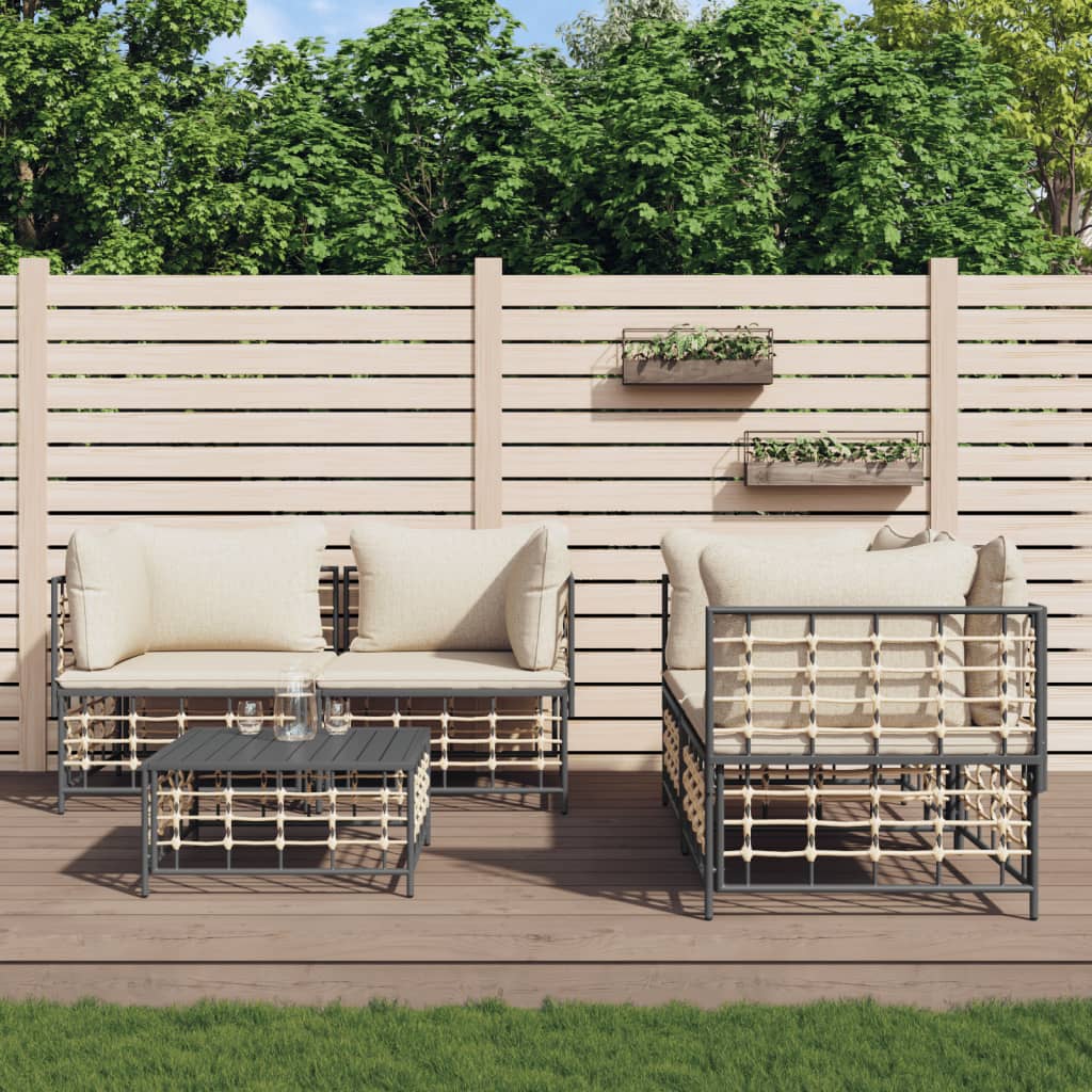 Set Divani da Giardino 5 pz con Cuscini Antracite in Polyrattan - homemem39