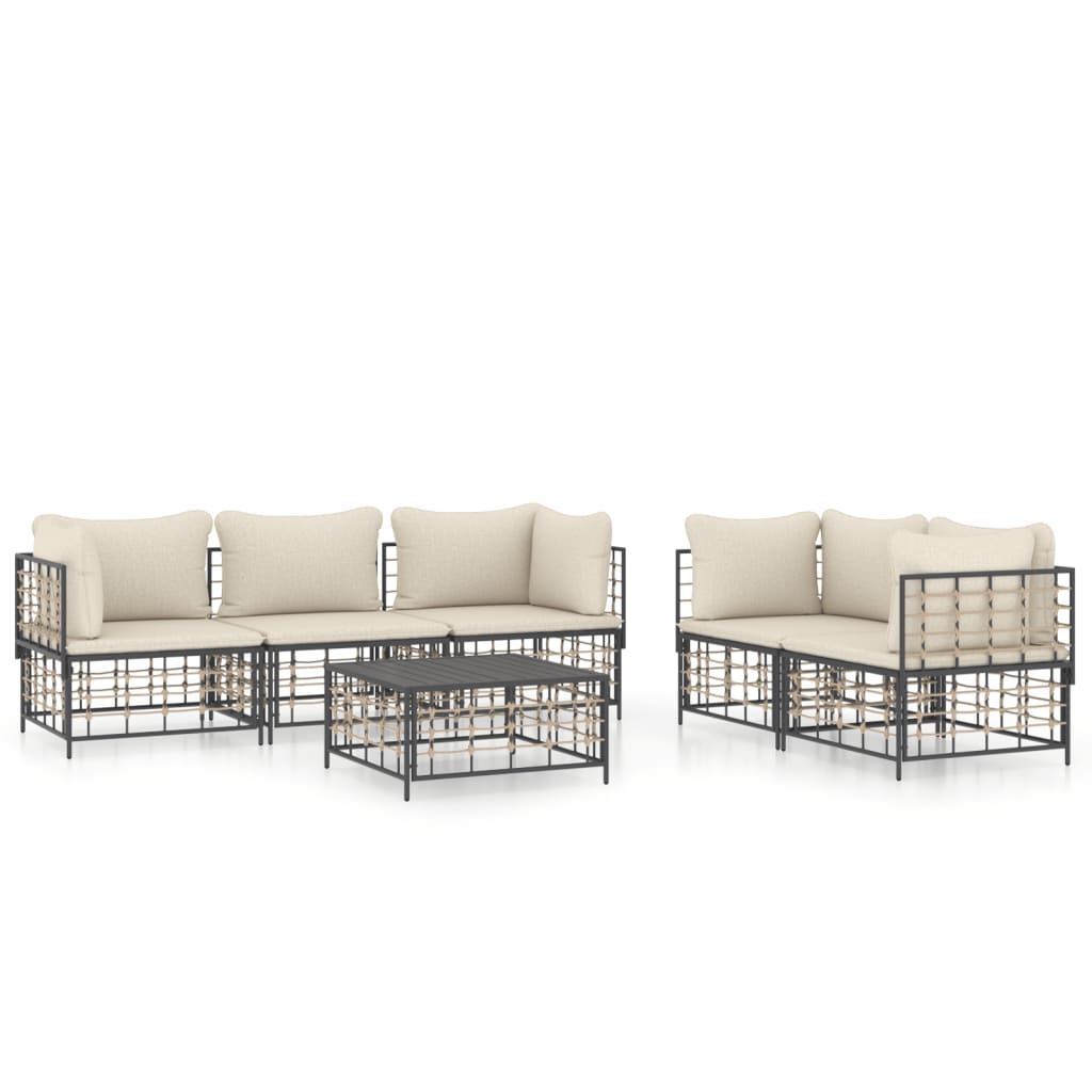 Set Divani da Giardino 6 pz con Cuscini Antracite in Polyrattan - homemem39