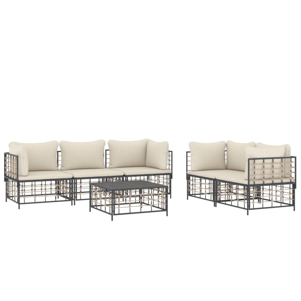 Set Divani da Giardino 6 pz con Cuscini Antracite in Polyrattan - homemem39