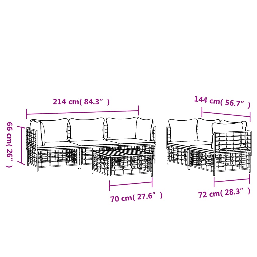 Set Divani da Giardino 6 pz con Cuscini Antracite in Polyrattan - homemem39