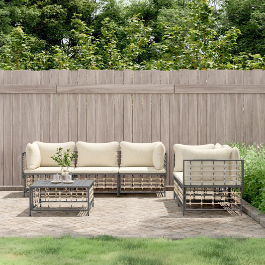 Set Divani da Giardino 6 pz con Cuscini Antracite in Polyrattan - homemem39