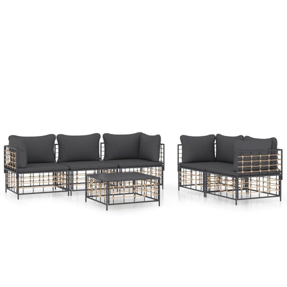 Set Divani da Giardino 6 pz con Cuscini Antracite in Polyrattan - homemem39