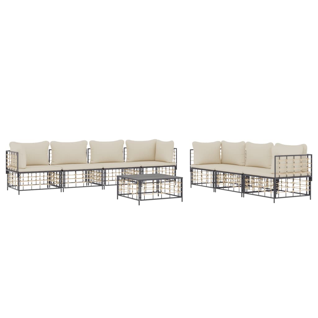 Set Divani da Giardino 8 pz con Cuscini Antracite in Polyrattan - homemem39