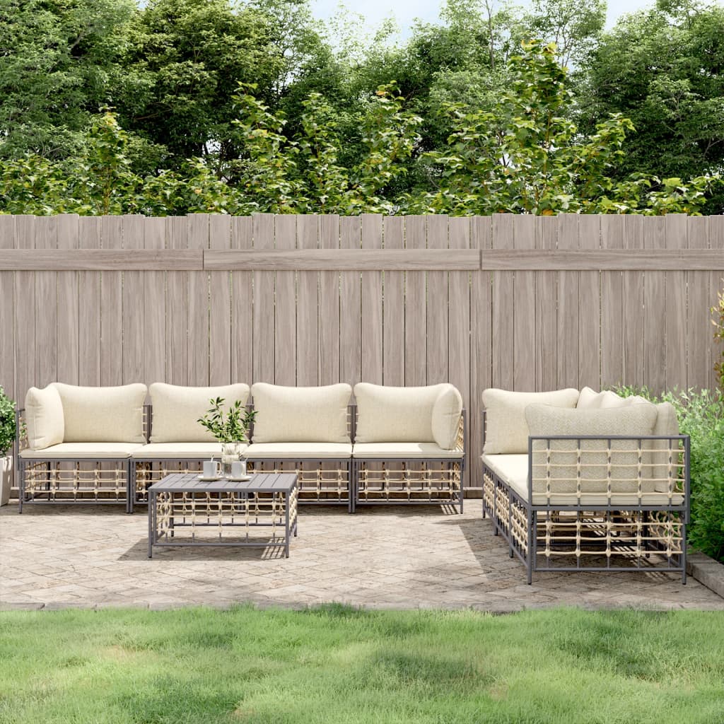 Set Divani da Giardino 8 pz con Cuscini Antracite in Polyrattan - homemem39