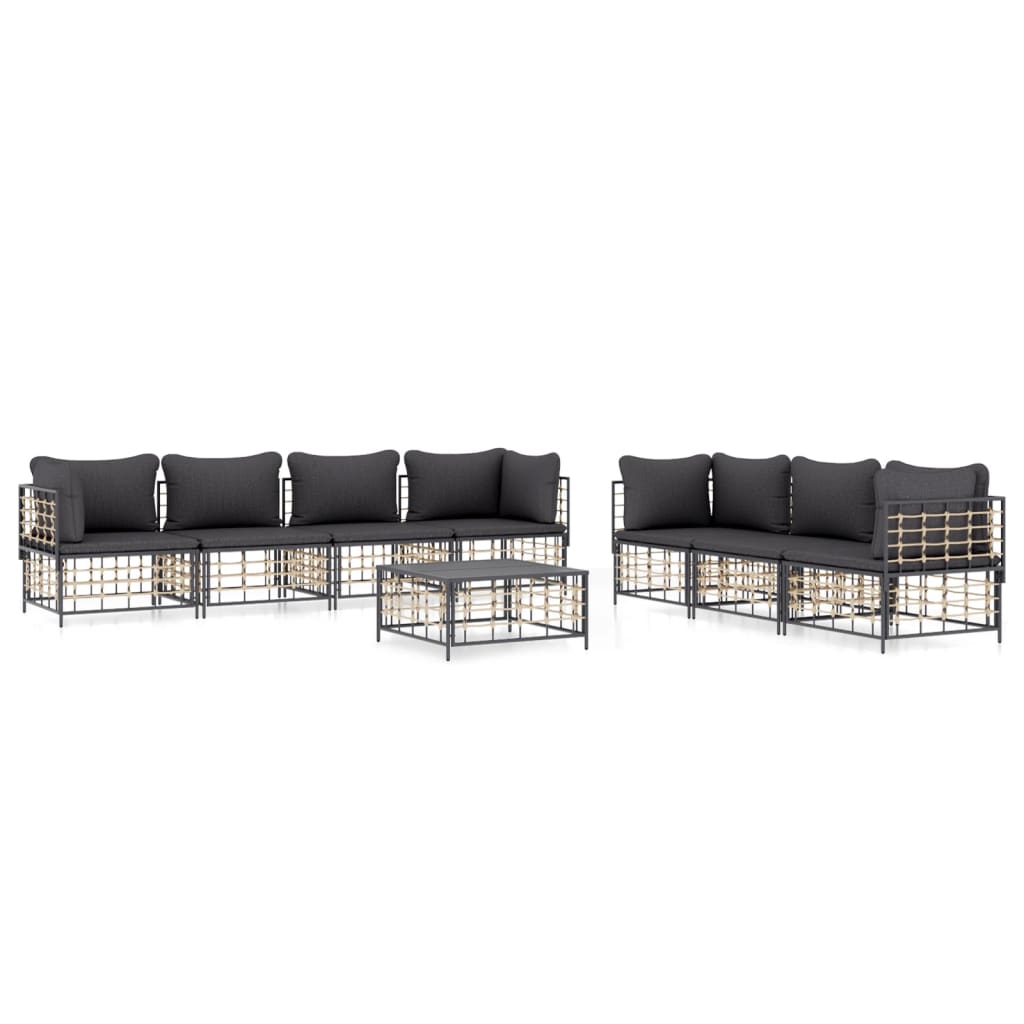 Set Divani da Giardino 8 pz con Cuscini Antracite in Polyrattan - homemem39