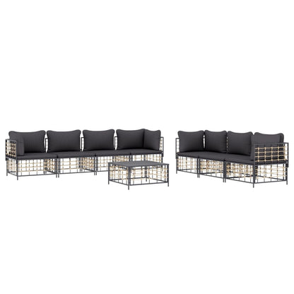 Set Divani da Giardino 8 pz con Cuscini Antracite in Polyrattan - homemem39